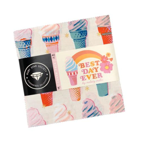 Packaged product with ice cream pattern and 'Best Day Ever' label on a white background
