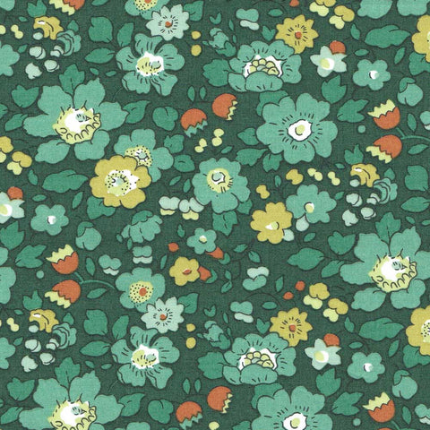 Floral pattern with small flowers on a dark green background