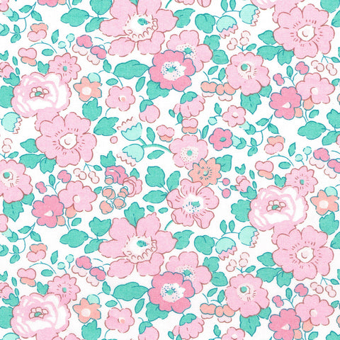 Floral pattern with pink and green flowers on a white background