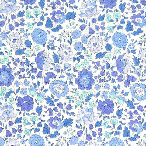 Pattern of blue flowers on a white background