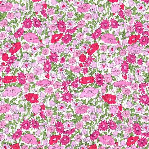 Pattern of pink and red flowers on a white background