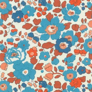 Floral pattern with blue and orange flowers on a white background