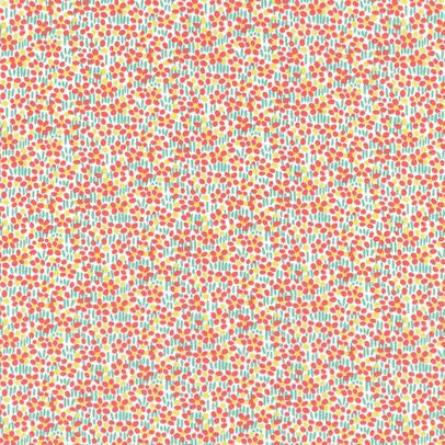 Patterned fabric with small, multicolored shapes on a white background