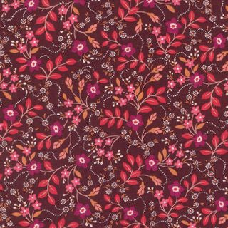 Floral pattern with pink and red flowers on a dark background