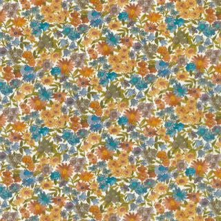 Patterned fabric with multicolored flowers