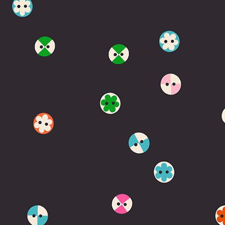 Pattern of colorful geometric shapes on a black background