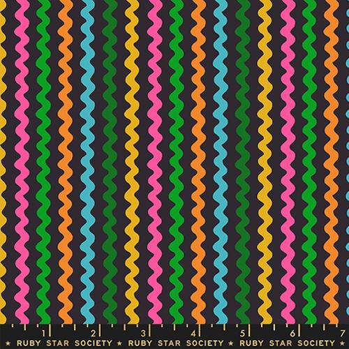 Colorful wavy pattern fabric with a ruler at the bottom, featuring Ruby Star Society branding.