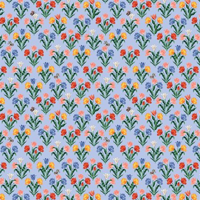 Pattern of colorful flowers on a blue background