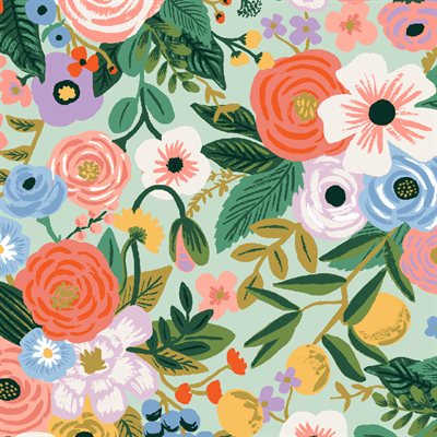 Pattern of colorful flowers on a light green background