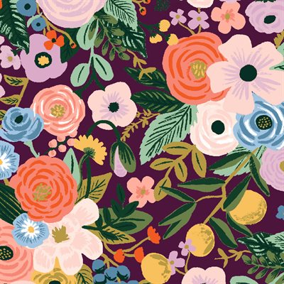 Colorful floral pattern on a dark purple background