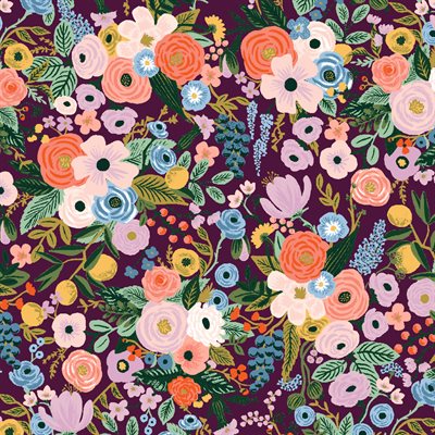 Colorful floral pattern on a dark purple background