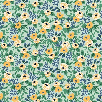Floral pattern with yellow and white flowers on a green background