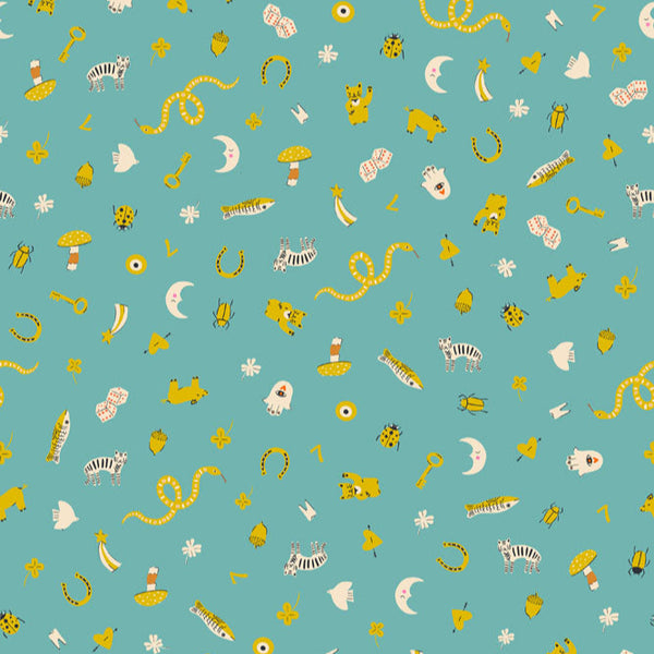 Ruby Star Society Ooh Lucky Lucky Good Luck Turquoise - SALE 4.5 m (5 yard) Quilt Backing $59 CAD