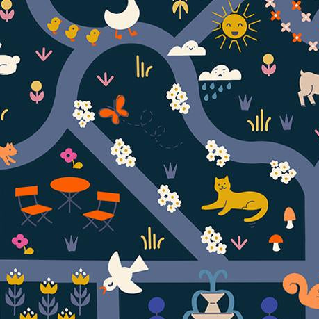 Ruby Star Society Woodland Park Garden Map Teal Navy - SALE 4.5 m (5 yard) Quilt Backing $59 CAD