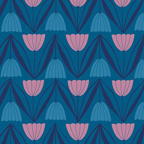 Ruby Star Society Endpaper Tulips Blue Raspberry - SALE 4.5 m (5 yard) Quilt Backing $59 CAD