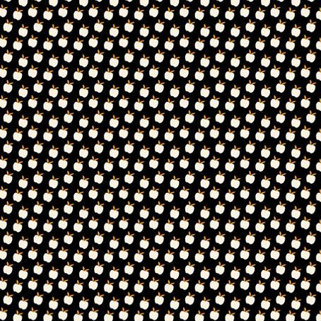 Pattern of white pumpkins with orange stems on a black background