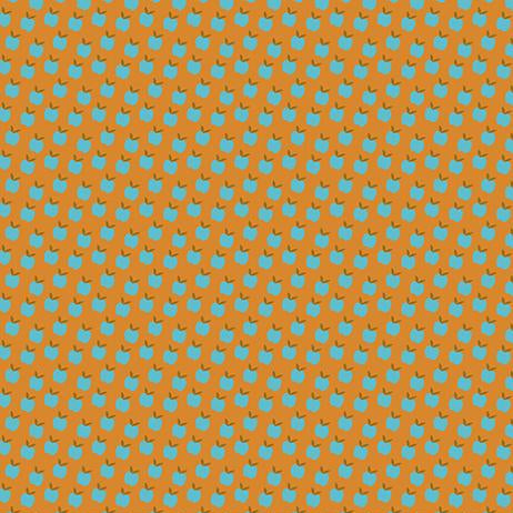 Patterned fabric with blue shapes on an orange background