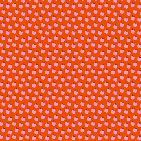 Fabric with pink apple pattern on orange background