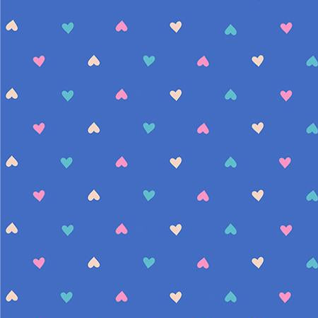 Pattern of colorful hearts on a blue background 