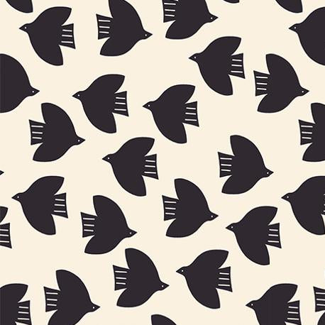 Pattern of black birds on a beige background 