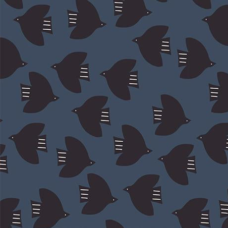 Pattern of black birds on a blue background 