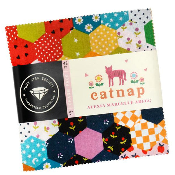 Colorful fabric pack with a label on a white background