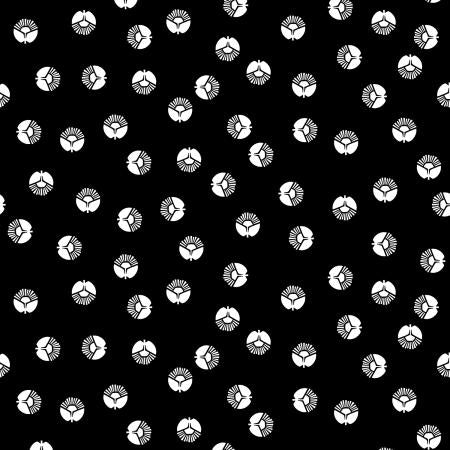 White floral patterns on a black background