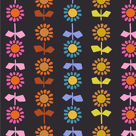 Colorful floral pattern with a ruler at the bottom on a black background