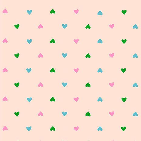 Pattern of colorful hearts on a beige background