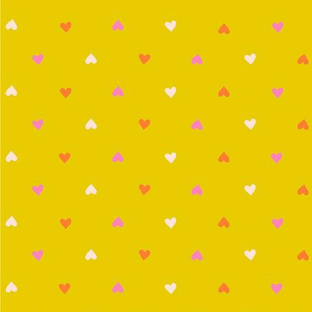 Fabric with heart pattern on a yellow background