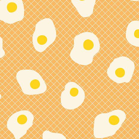 Pattern of white eggs with yellow yolks on a peach background,