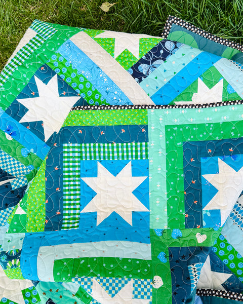 Log Cabin Stars Quilt Kit – Blue & Green