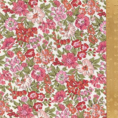 Floral pattern with pink and red flowers on a beige background