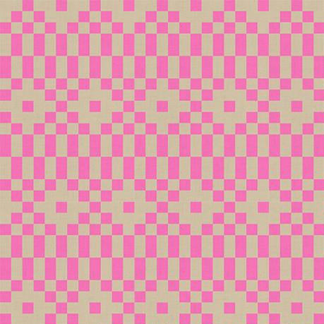 Checkered pattern with pink and beige squares on a fabric swatch.