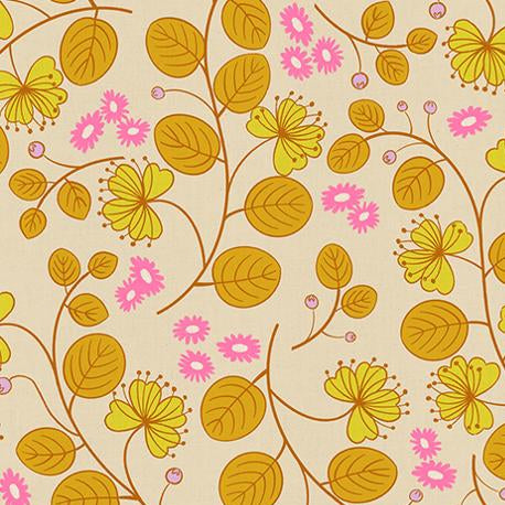 Floral and leaf pattern fabric with a ruler at the bottom