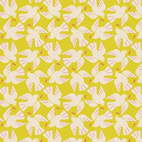 Pattern of white doves with pink wings on a yellow background