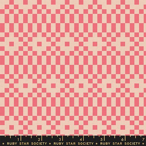 Checkered pattern fabric with pink and beige squares, Ruby Star Society label at the bottom.