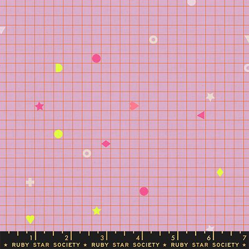 Grid pattern with colorful shapes on a pink background, featuring the Ruby Star Society label.