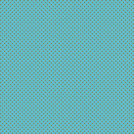 Fabric swatch with a turquoise background and gold polka dots,