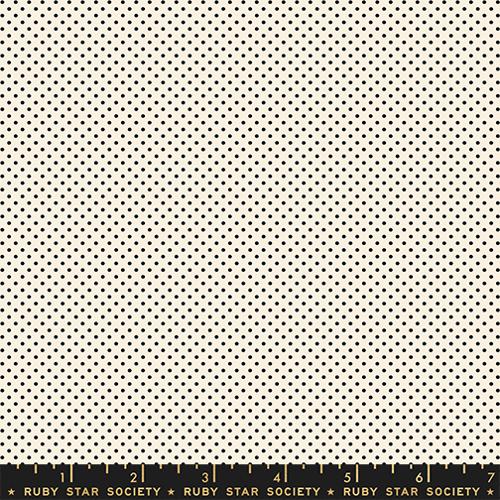 Fabric with small black dots on a white background, labeled 'Ruby Star Society'.