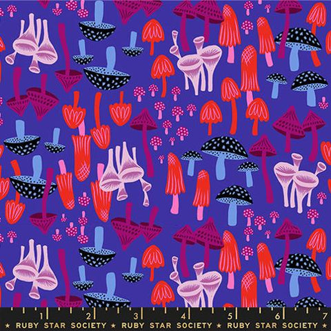 Colourful mushroom pattern on a blue background 