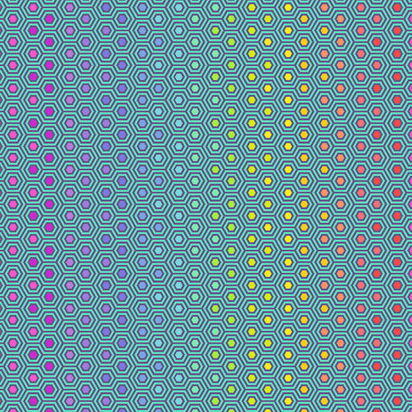 Hexagonal pattern fabric with multicolors on a teal background