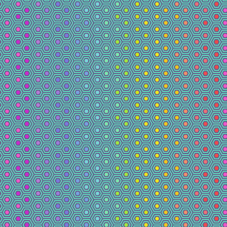 Hexagonal pattern fabric with multicolors on a teal background