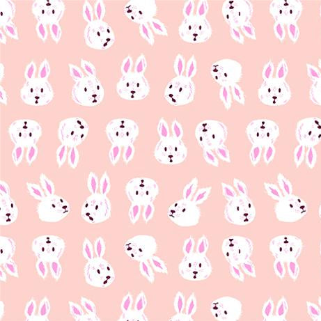 Pattern of white bunnies with pink inner ears on a light pink background,