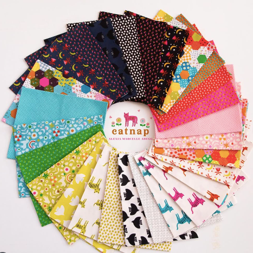Assorted colorful fabric swatches arranged in a circular pattern with 'Catnap' branding.