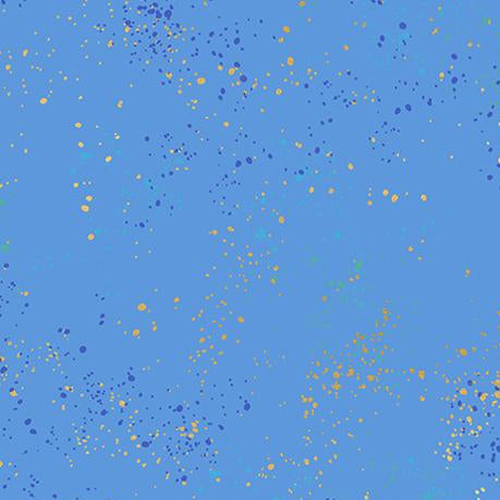 Blue fabric with gold and purple speckles