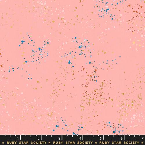 Pink fabric with colorful speckles and a Ruby Star Society label at the bottom.