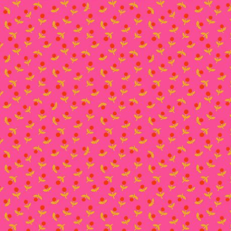 Patterned fabric with red and yellow flowers on a pink background, 
