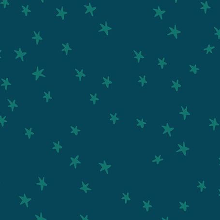 Teal fabric with star pattern on a dark teal background