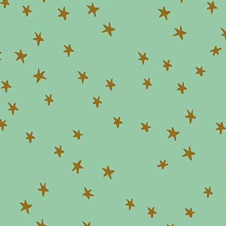 Pattern of small gold stars on a green background 